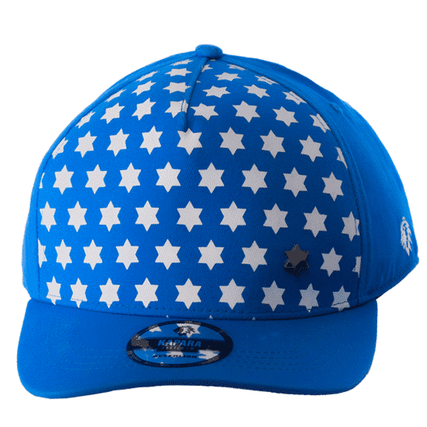 כובע מצחייה, כובע כחול, מצחייה קמורה, רקמה לבנה, דגם 'מגן דוד'