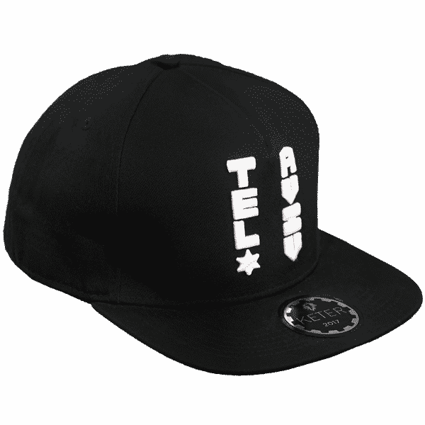 כובע מצחייה, כובע תל אביב, כובע שחור, דגם TLV, רקמה לבנה