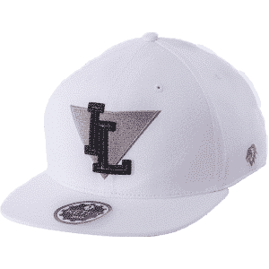כובע מצחייה, כובע סנאפבק, מצחייה שטוחה ישרה, דגם IL, גוון בד לבן ורקמה אפורה שחורה