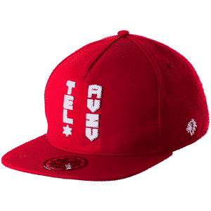 כובע מצחייה, כובע תל אביב, כובע אדום, סנאפבק, רקמה לבנה
